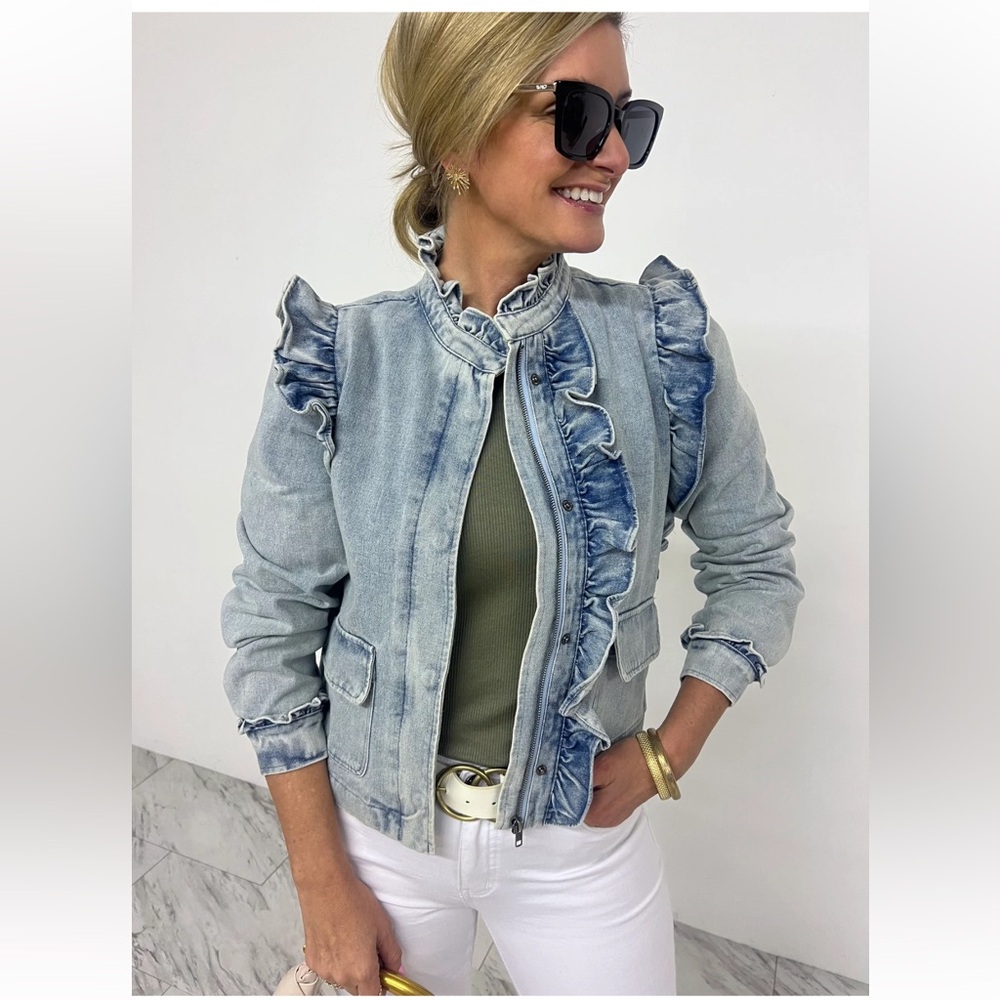 NWT Fate Ruffle Denim Jacket